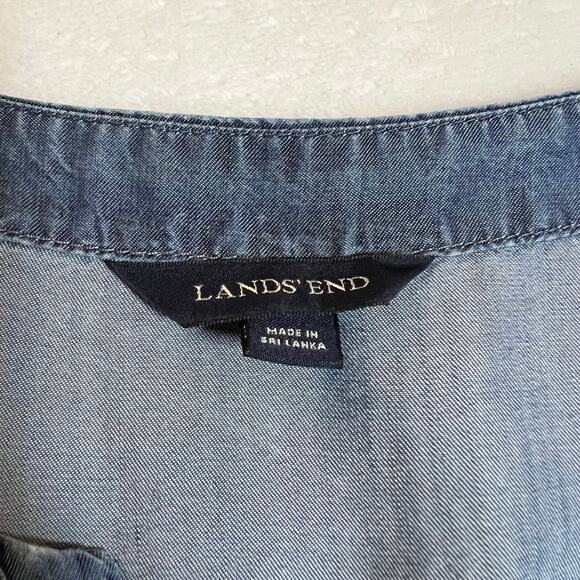 Lands' End Split Neck Lyocell Chambray Tunic Shirt Size 8 Lightweight Coastal - Picture 4 of 9